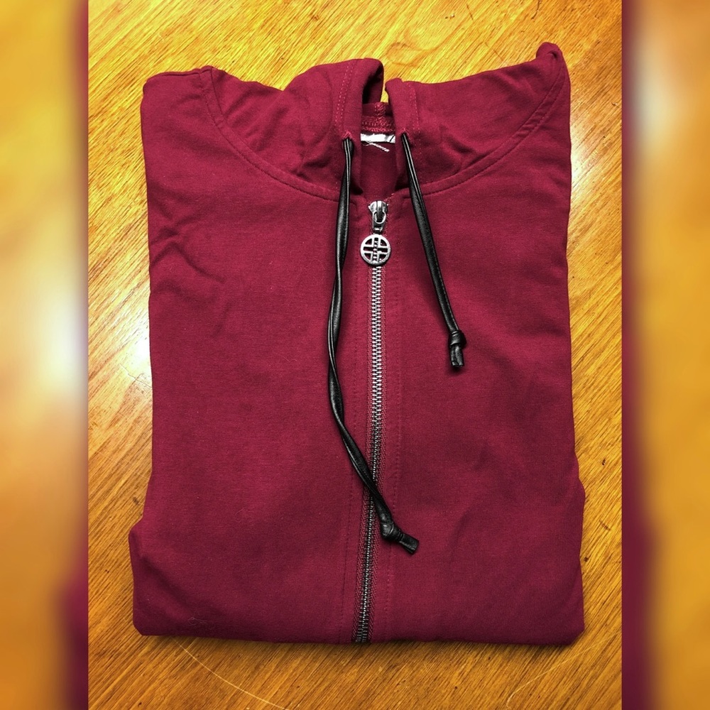 Linea Leisure by Louis Dell'Olio Zip Hoodie Faux Leather Sleeves, 2X Pomegranate - Picture 10 of 12